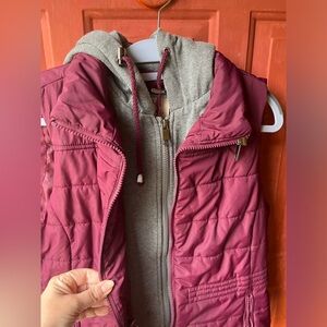 Maralyn & Me Berry Maroon Quilted Vest with Gray Hoodie